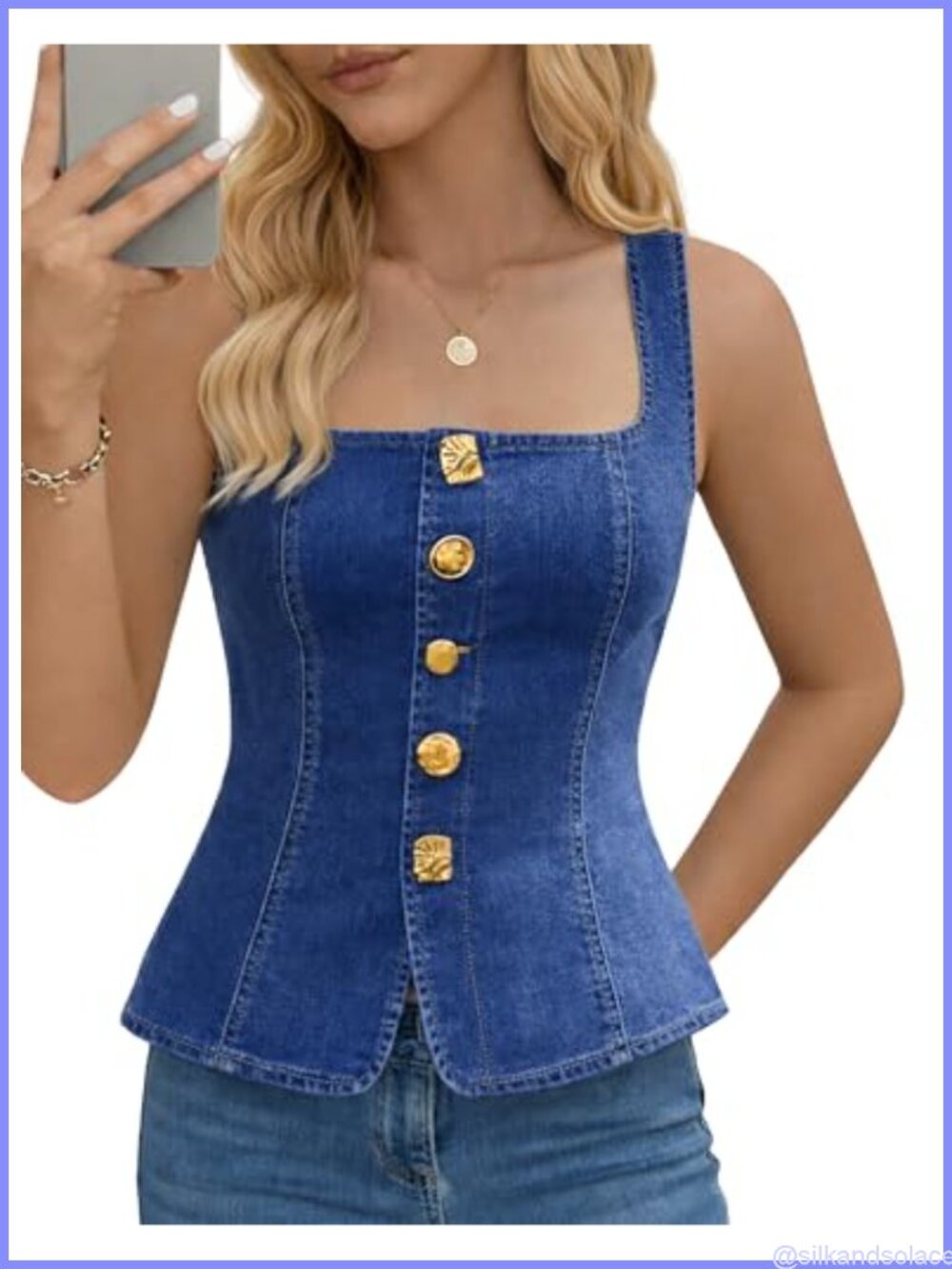 Sleeveless Denim Vest Women Stretch Square Neck Tank Top